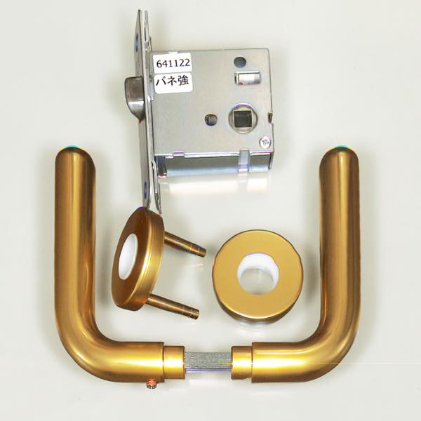 レバーハンドル　仕上 : アルマイトゴールド　空錠　R4U丸座　バックセット : 51mm